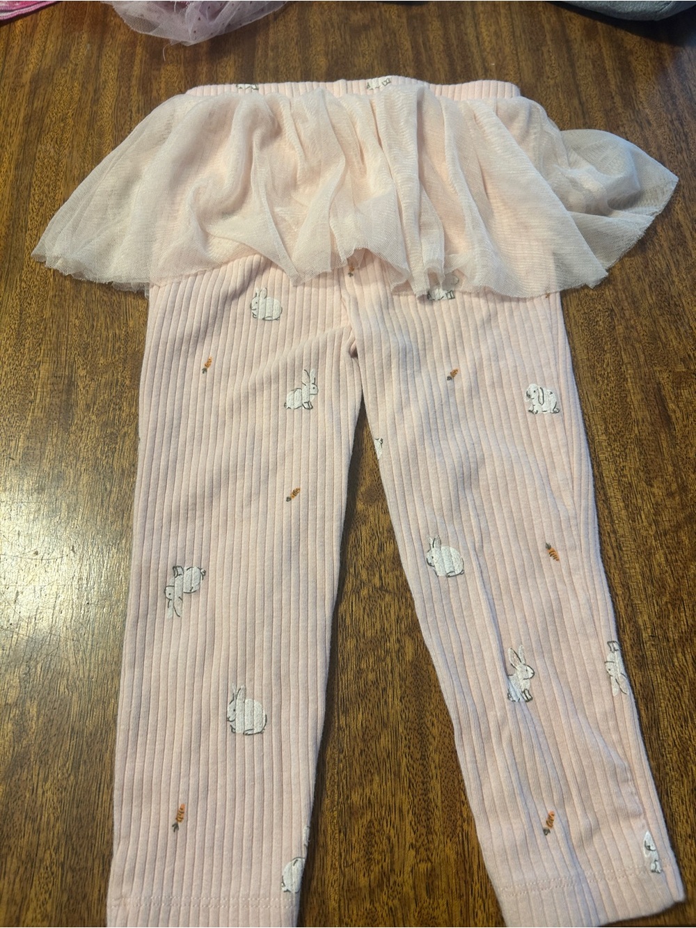 Carters Pink Tulle Ribbed Rabbit Leggings - Picture 3 of 5